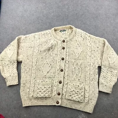 Celtic Country Sweater Men Large Beige Irish Fisherman Knit Cardigan Wool • $48.98
