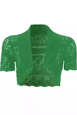 LADIES Short Sleeve Knitted Crochet Shrug Bolero Cardigan Crop Top For8-16 Women • £5.99