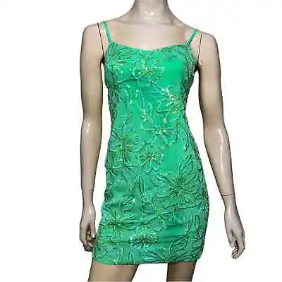 Lilly Pulitzer Women’s Size 0 Green Sequin Beaded Silk Vega Slip Mini Dress • $50