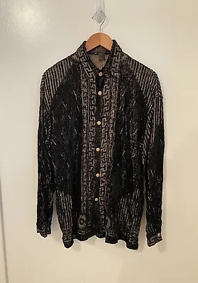 Seta Per Uomo Shirt Burnout Velvet Greek Key Baroque Royalty Hip Hop S • $39.99