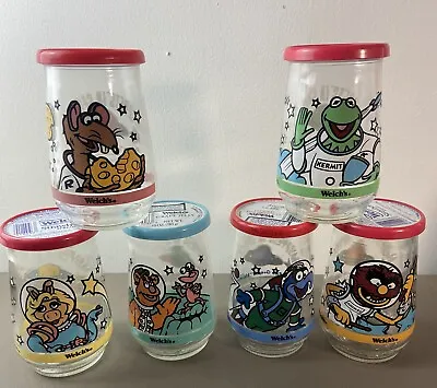 1998 Muppets In Space Welch's Jelly Jar Glasses With Lids (Complete Set Of 6) • $40