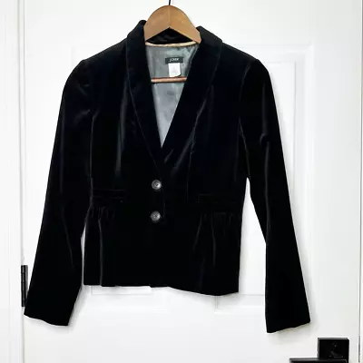 J. CREW Black Velvet Single Breasted Blazer Size 2 Petite Dark Academia • $55.96