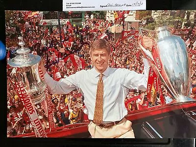 Arsene Wenger Holding Fa Cup & League - Arsenal Autograph Signed With Coa • £79