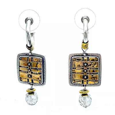 Tabra Jewelry 925 Sterling Silver Bronze & Faceted Crystal Hoop Earrings OOK551 • $240