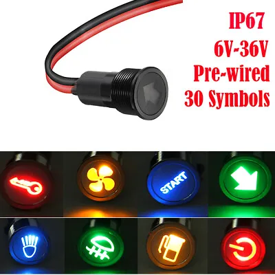 8-16mm LED Dash Panel Warning Pilot Light Indicator Lamp  Black Car Boat 12V-36V • £6.23