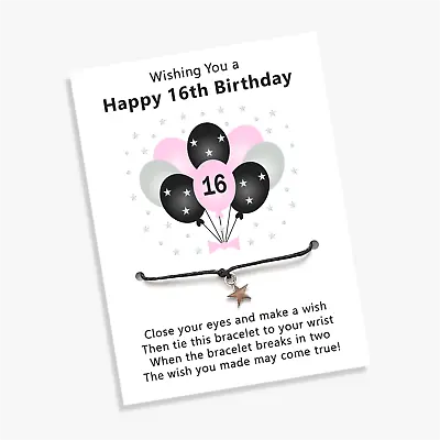 Birthday Wish Bracelet Gift Card 13th 16th 18th For Her Girls Women Pink Balloon • £3.35