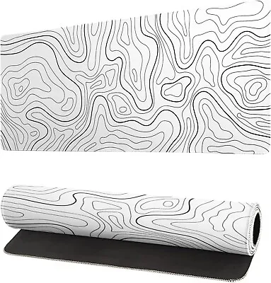 Topographic Contour White Gaming Mouse Pad XL Geographic Map Lines Extended Big • $13.59