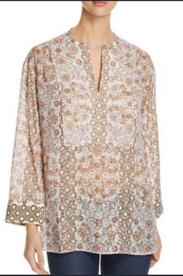 $79.98 • Buy Tory Burch Adrian Tunic Metallic Hicks Garden Print Silk Blouse Size Small