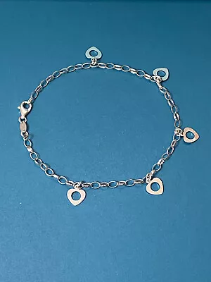 Vintage 925 Italy Sterling Silver Heart Charm Oval Link Ankle Bracelet 10.25”￼ • $29.50