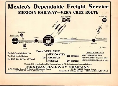 1927 Ad * Mexican Railway Company * Vera Cruz Route NYC New Orleans Mexico City • $14.99