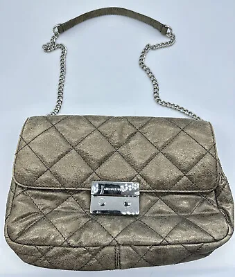 MICHAEL KORS Sloan Quilted Crossbody Shoulder Bag Bronze Gold Chain Strap • $46.02