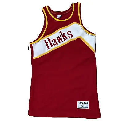 VTG 80s90s NBA ATLANTA HAWKS Youth M Jersey Sand Knit Made USA Vintage Child M • $34.65