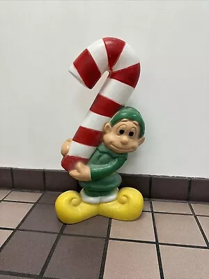 Vintage Christmas Elf With Candy Cane General Foam 33” Blow Mold Lights Up Used • $49.90