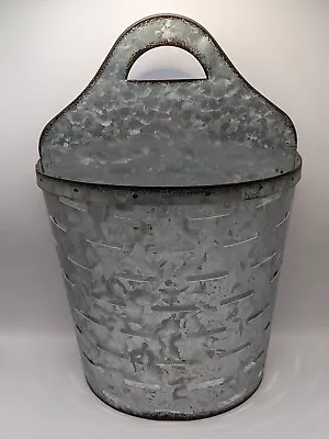 Metal Olive Bucket Wall Hanging Half Basket Rustic Galvanized 12  Hobby Lobby • $14.73