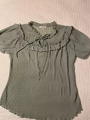 Womens MINE Green Puff Sleeve Boutique Blouse Size Large • $4