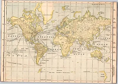 1872 Antique World Map Approximately 8”x10..25” Hand-Colored Geography • $13.14