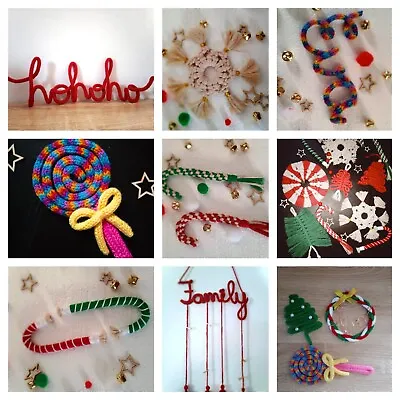 Handmade Christmas Decor Hohoho Knitted Sign Candy Cane Xmas Tree UK Seller • £7