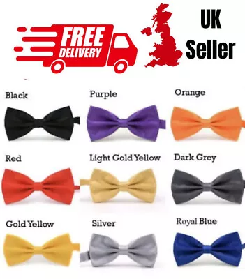 Mens Bow Tie Wedding Party Solid Colour Adjustable Fancy Dress Party Necktie ✅✅ • £2.49