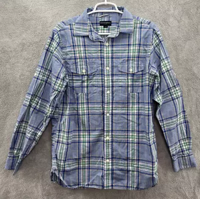 Banana Republic Shirt Mens Large Blue Plaid Button Long Sleeve Roll Up Sleeves • $3