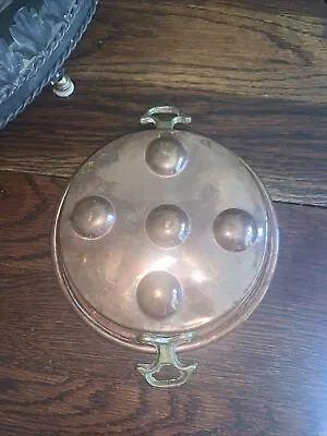 Vintage  Solid Copper Escargot Egg Poacher Pan With Brass Handle Rolled Edges  • $29.99