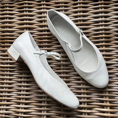 Augusta Emilia Leather Mary Jane Shoes EU 38 Size 7 US White Shoes • $149.95