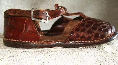 Pair Of Rare 1900's Antique Childs Alligator Alligator T-Strap Shoes • $45