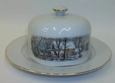 Vintage Avon Winter Scene Round Covered Butter Dish • $16.99