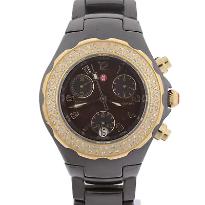 MICHELE Tahitian MWW12A000012 Chocolate Ceramic 36mm Diamond Gold Ladies Watch • $549.99