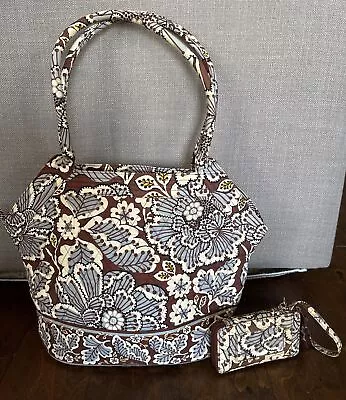 Vera Bradley Slate Blooms Angle Tote Shoulder Bag Purse And Small Wallet NICE! • $29.99