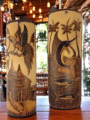 Vintage Asian Bamboo Bird & Fish Carving Wall Hanging Art Tiki Mid Century Bar • $99