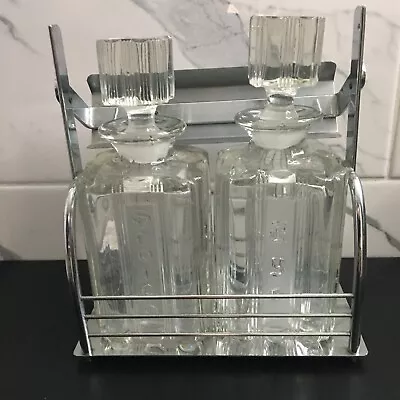 Vtg Fostoria Sunray Scotch & Rye Crystal Decanter Keystone Ware Chrome Tantalus • $160.93