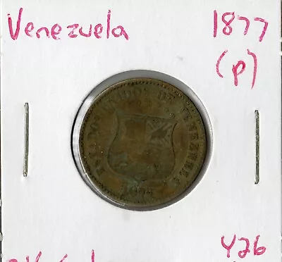 Coin Venezuela 2 1/2 Centavos 1877 (p) Y26 • $13.29