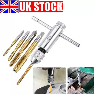 6Pcs TAP WRENCH & CHUCK SET TOOL T-HANDLE METRIC M3 M4 M5 M6 M8 AND DIE UK • £10.89