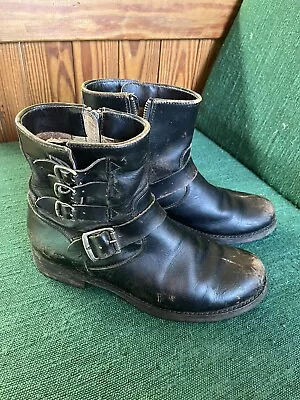 Frye Motorcycle Boots Women’s Size 9 Distressed Leather Zipper Three Buckles • $50