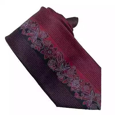 Versace Italy Vintage Medusa Maroon Black Background Black Striped Floral Tie • $75