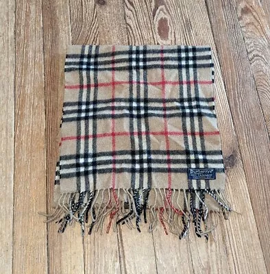 £38.68 • Buy Vintage Burberrys Of London Cashmere Scarf Camel Nova Check Fringe 55 X 11.5