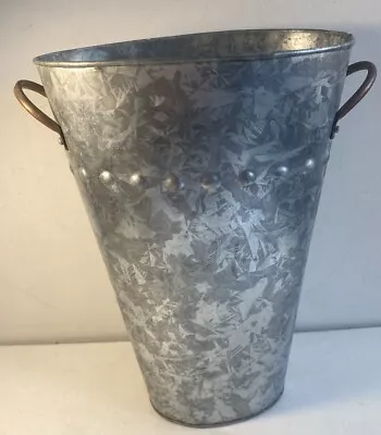 Vintage 11  Tall French Galvanized Metal  Flower Bucket With Copper Handles • $10.98