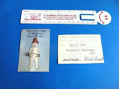 3 Vintage Shriner's Items Ruler 1st Pin Wore Card & Potentate's Ambassador Card • $5