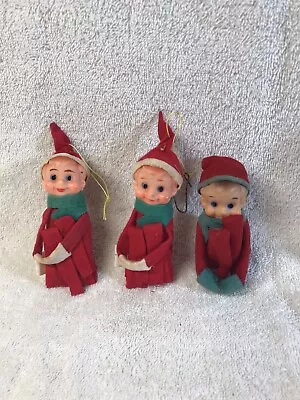 $26.99 • Buy Vintage Rubber Face/Felt Knee Hugging Pixie Ornaments Lot 3 Japan C-51
