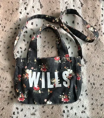 Jack Wills Black Floral Handbag / Shoulder Bag - Canvas - Used • £0.99