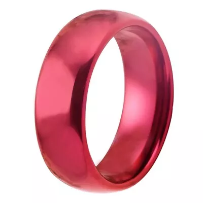 8mm Red Dome Tungsten Carbide Wedding Band Ring Red Polished Comfort Fit • $32