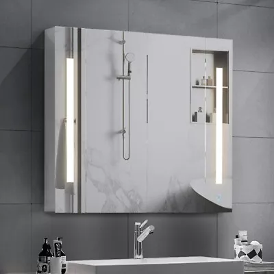 Bathroom  Mirror Cabinet 2 Doors Touch Screen LED Wall Mounted Storage • £59.99