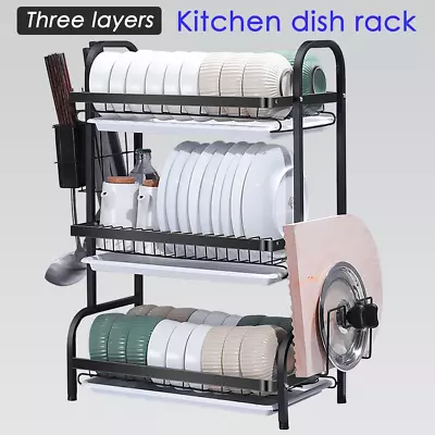 3-Tier Dish Drying Rack Plate Drainer Cutlery Holder Kitchen Organizer Storage • $37.99