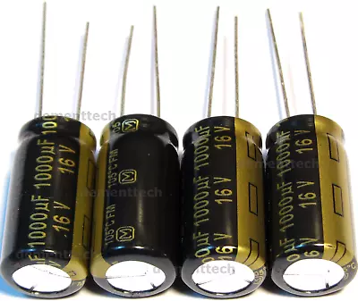 4x Panasonic FM 1000uF 16v Low-ESR Radial Capacitors Caps 105C 10mm 10x20 • $2.49