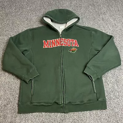 NHL Minnesota Wild Hoodie Mens Large Green Full Zip Fleece Lined Adult • $13.12