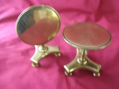 PAIR ANTIQUE CAST BRASS MINIATURE TILT TOP TABLES CANDLE REFLECTORS C1850/70 • $12.43