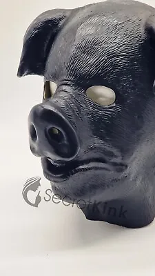 Black Latex Pig Fetish Full Head Heavy Thick Rubber Hood Boar Hog Men Mask Zip • £44.69