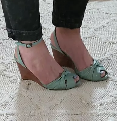 Size 4 37 Ravel Mint Green High Wedge Heel Ankle Strap Shoes  • £14