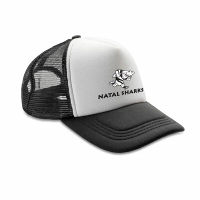 NATAL SHARKS Rugby Retro Adjustable Trucker Cap [black/white] • £12.95