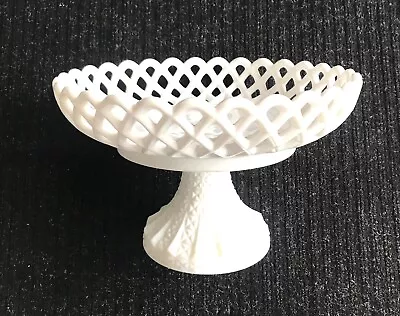 Pedestal Footed Fruit Bowl With Lace Edge Vintage Milk Glass SEE Photos • $59.50